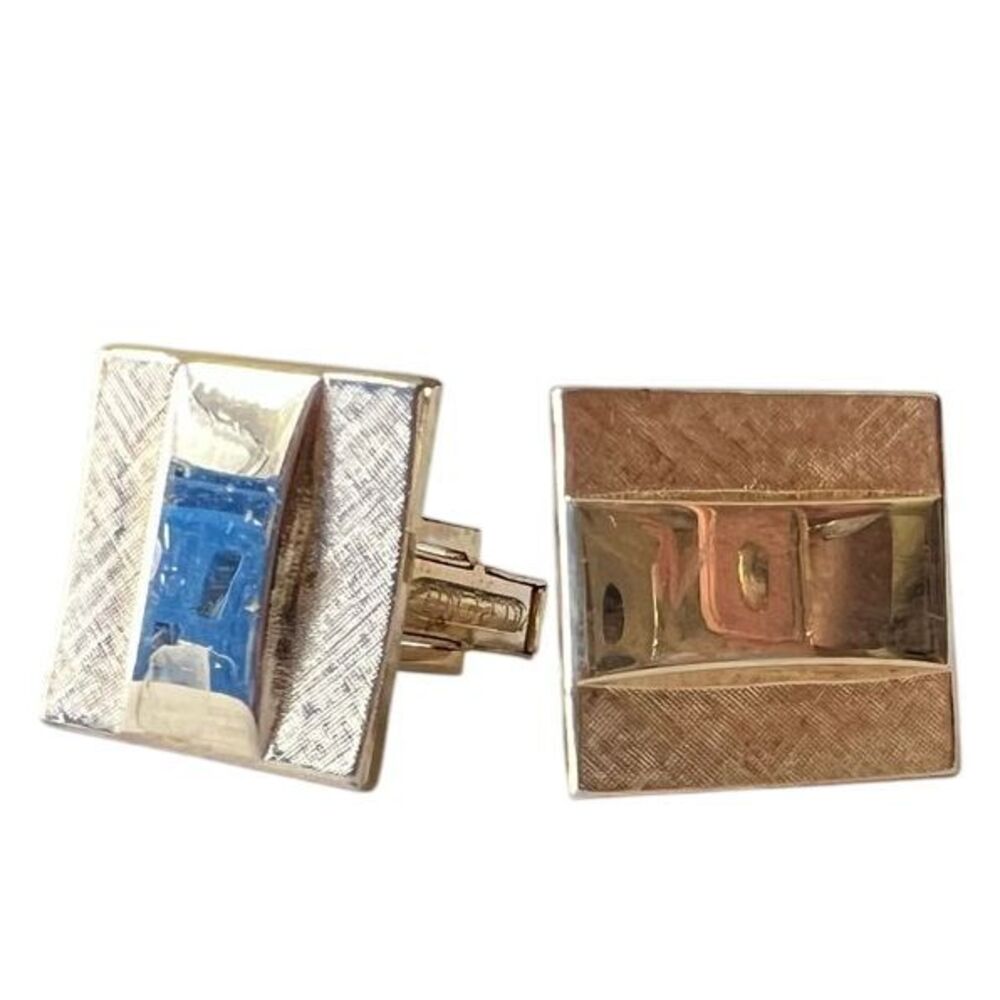 Vintage‎ Gold Tone Cufflinks Square Textured Design Accent